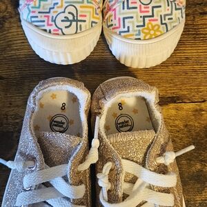2 Pair Wonder Nation Girls' Glitter and Multi-color Slip-On Sneakers - Size 8